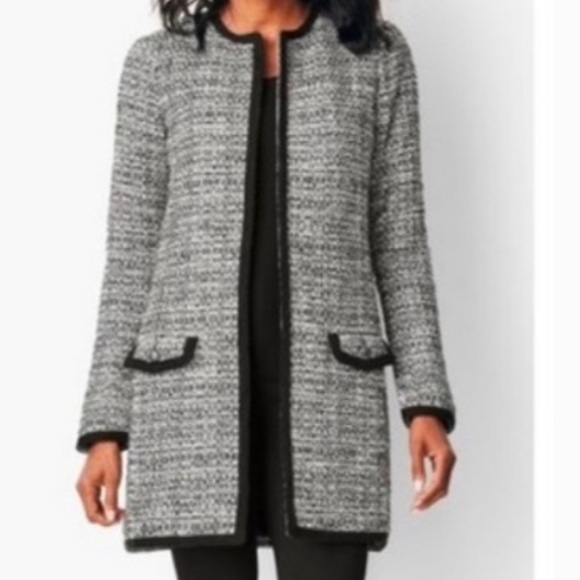 Talbots White Black Tweed Long Jacket Size 1XP petite - Picture 1 of 16